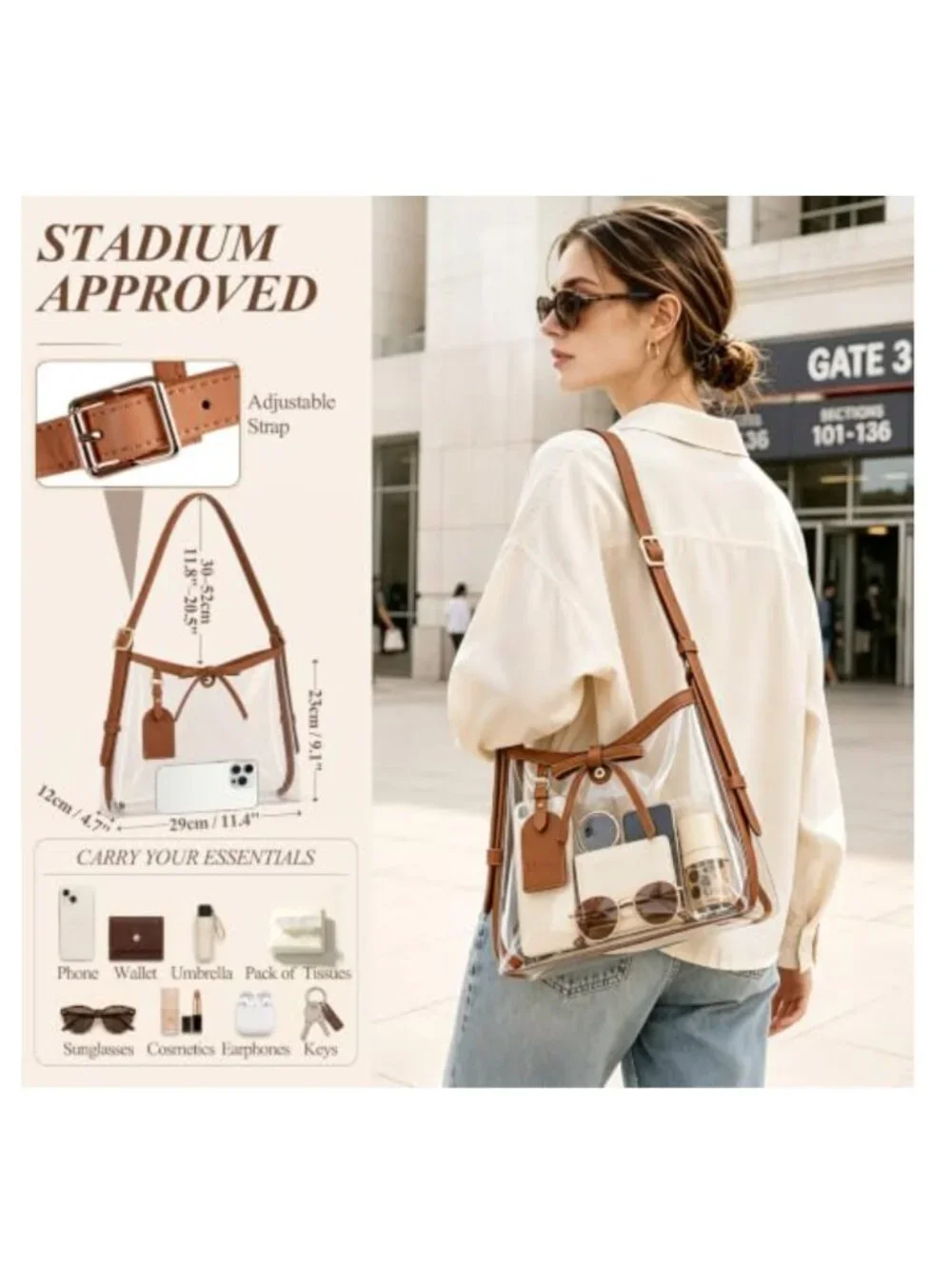 Clear Shoulder Bag for Stadium Events Tote